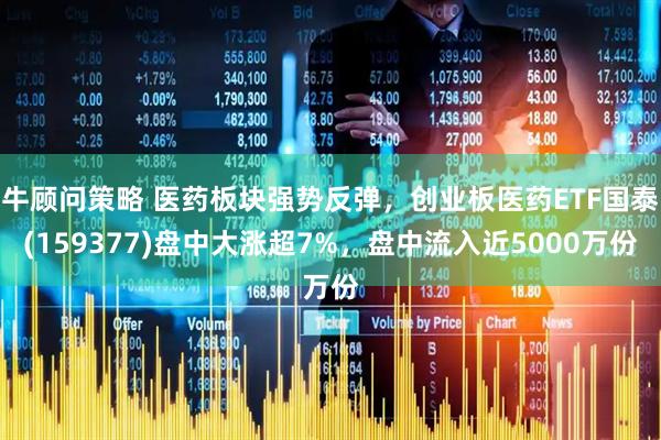 牛顾问策略 医药板块强势反弹，创业板医药ETF国泰(159377)盘中大涨超7%，盘中流入近5000万份